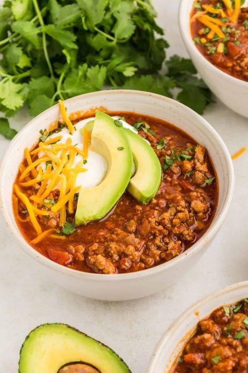 Low-Carb Chili with Avocado