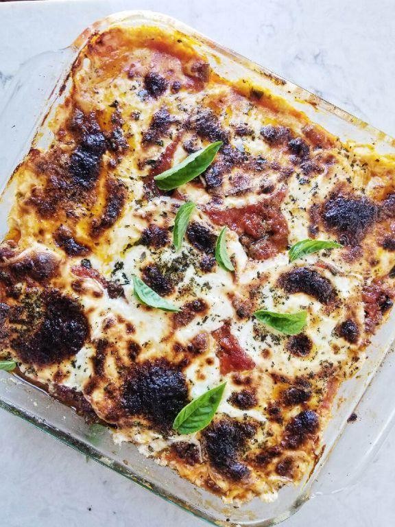 Low-calorie ground chicken and eggplant casserole