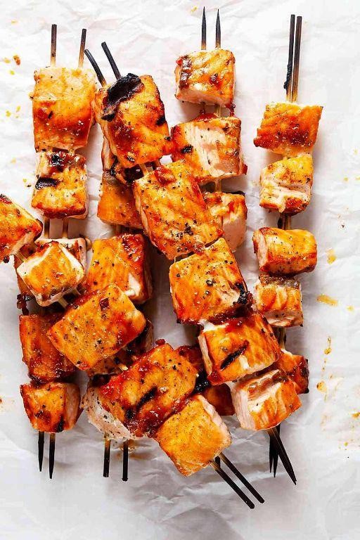 Maple Glazed Salmon Skewers