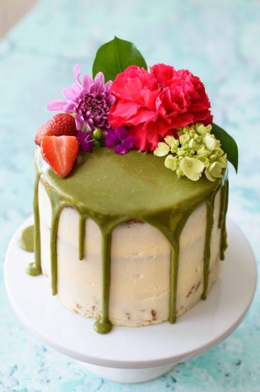 Matcha Green Tea Birthday Cake with White Chocolate Ganache