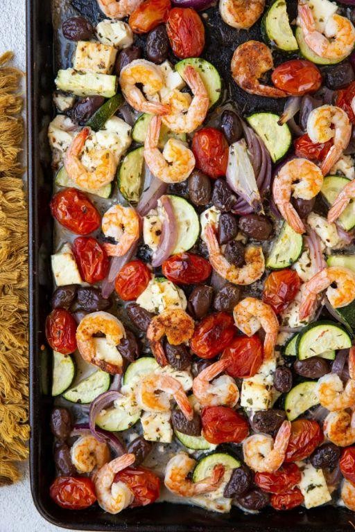 Mediterranean Sheet Pan Shrimp with Zucchini and Tomatoes