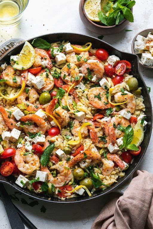 Mediterranean Shrimp and Olive Orzo