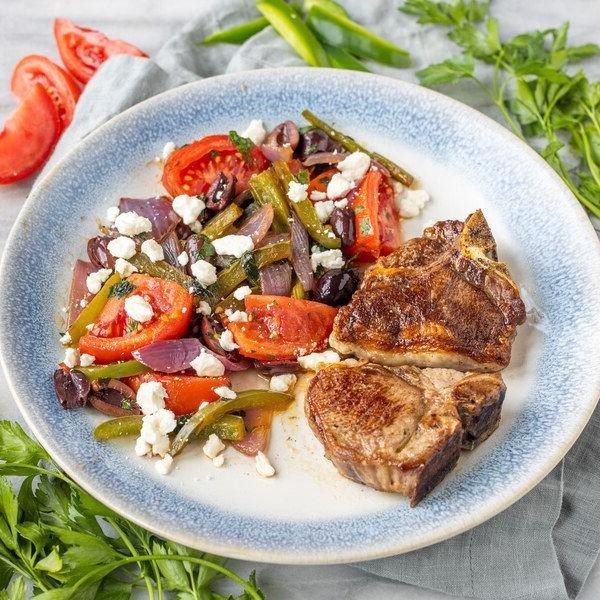 Mediterranean Style Lamb Chops with Olives and Tomatoes