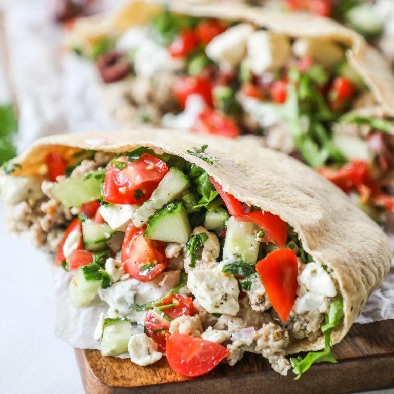 Mediterranean ground chicken pita pockets