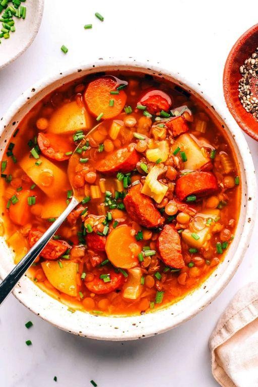 Mexican Lentil Soup with Chorizo