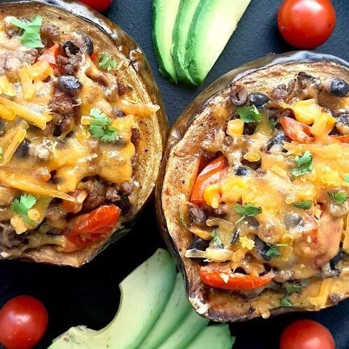 Mexican-Style Stuffed Acorn Squash with Avocado Crema