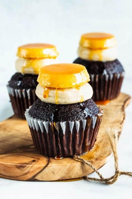 Mini Choco Flan Cupcakes with Whipped Cream