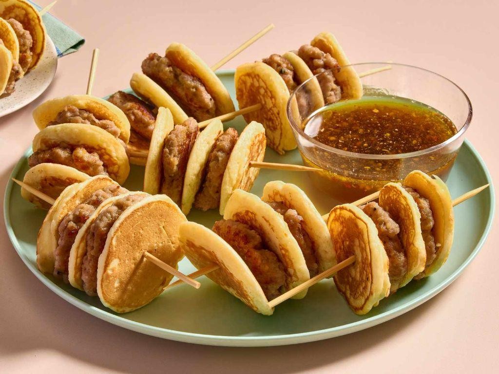 Mini Pancake Skewers with Syrup Dip
