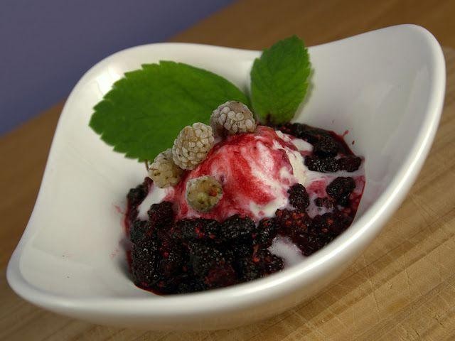 Mulberry Compote over Vanilla Ice Cream