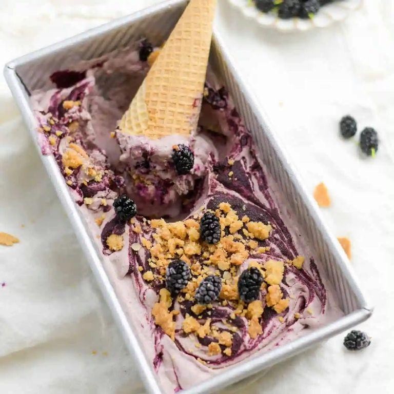 Mulberry Ice Cream with Honey Drizzle