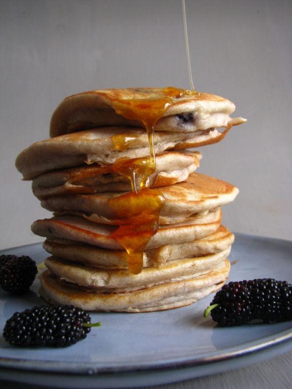 Mulberry Pancakes with Maple Syrup