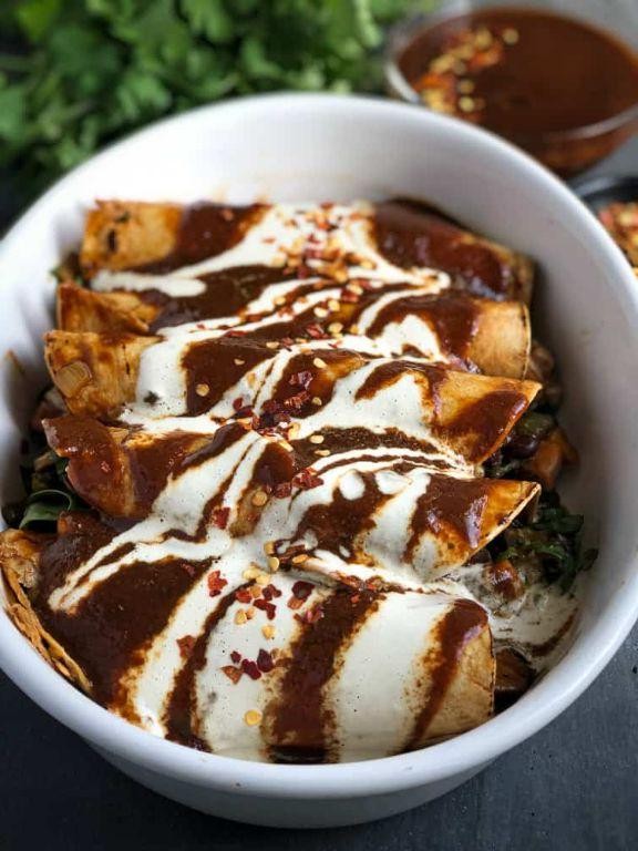 Mushroom and Poblano Vegan Enchiladas