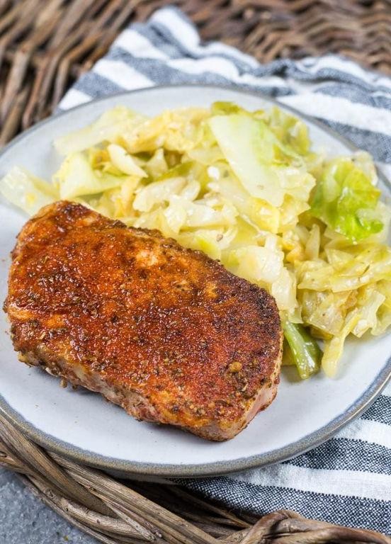 One Pan Pork Chops with Cabbage and Sausage