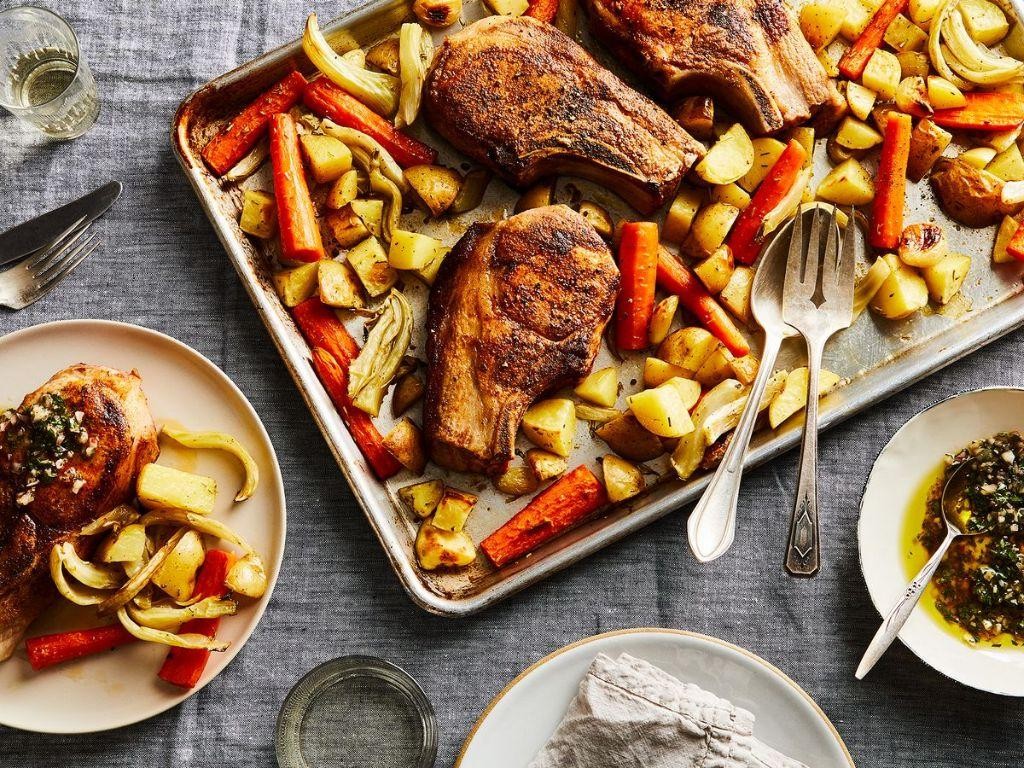 One Pan Pork Chops with Carrots and Parsnips