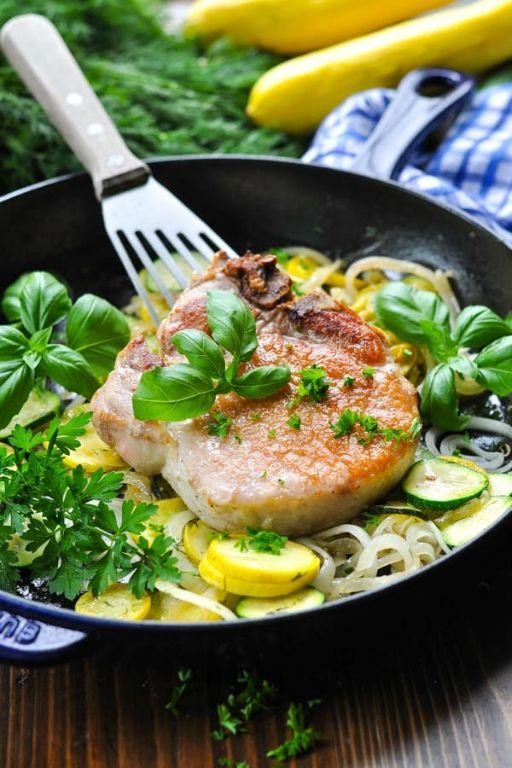 One Pan Pork Chops with Zucchini and Squash