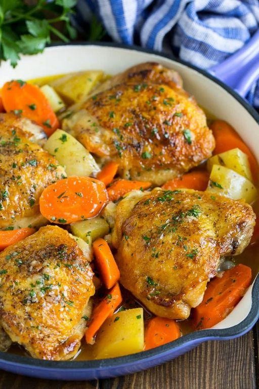 One-Pan Chicken Thighs with Potatoes and Carrots