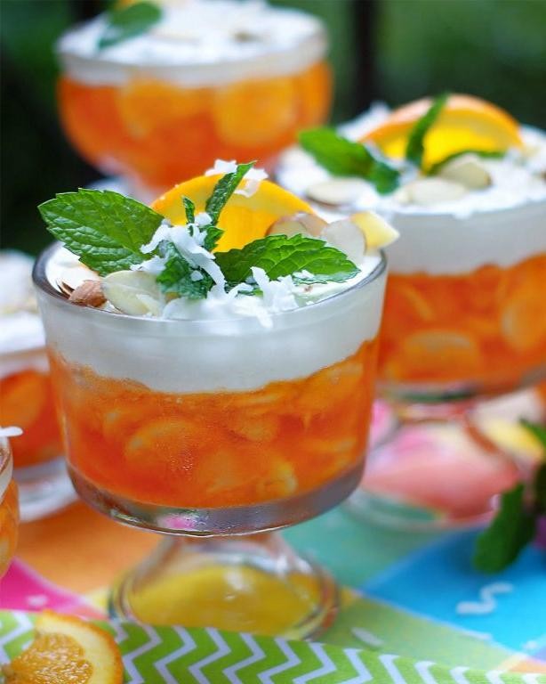 Orange Jello with Fresh Mint Leaves