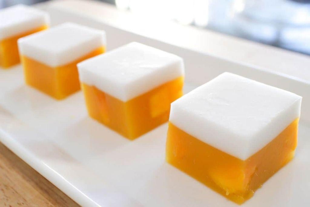 Orange Jello with Mango Cubes