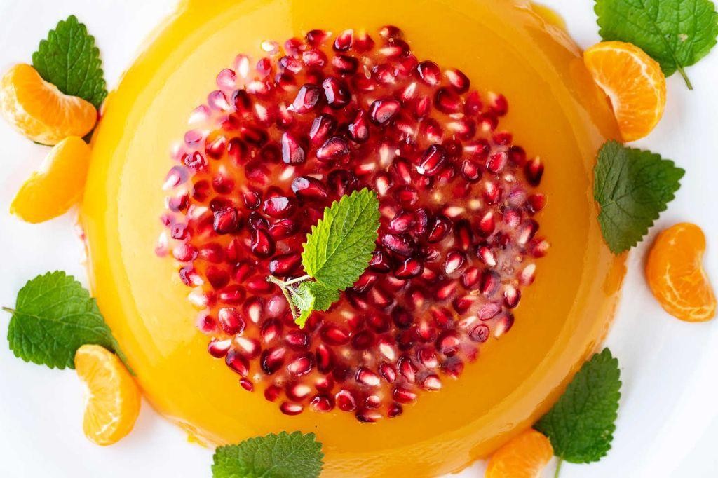 Orange Jello with Pomegranate Seeds