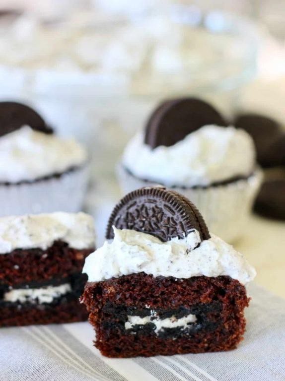 Oreo Stuffed Chocolate Cupcakes