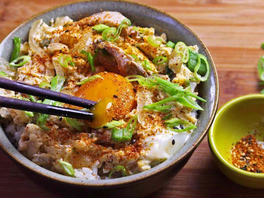 Oyakodon with Fresh Herbs and Microgreens
