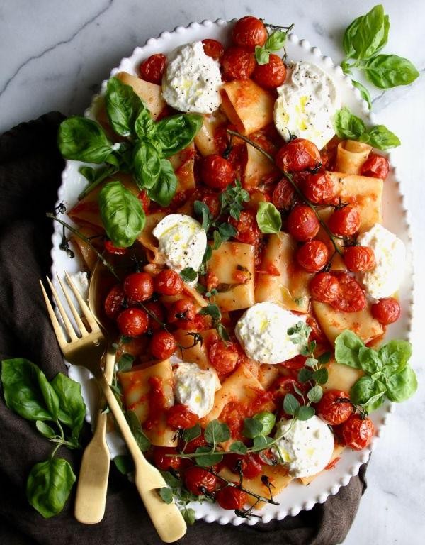 Paccheri with Burrata and Cherry Tomato Basil Sauce