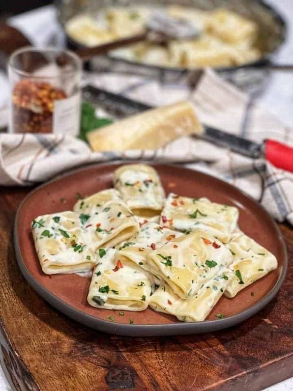 Paccheri with Roasted Garlic Alfredo and Crispy Prosciutto