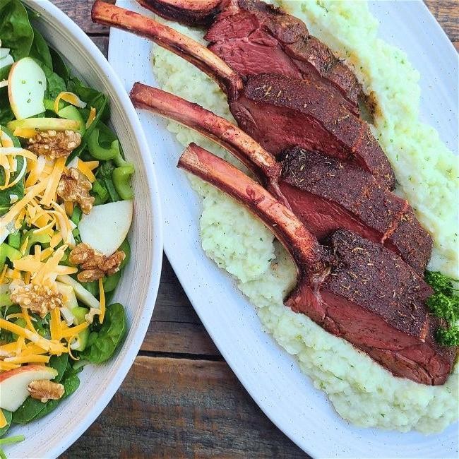 Pan-Seared Elk Tenderloin with Garlic Mashed Cauliflower