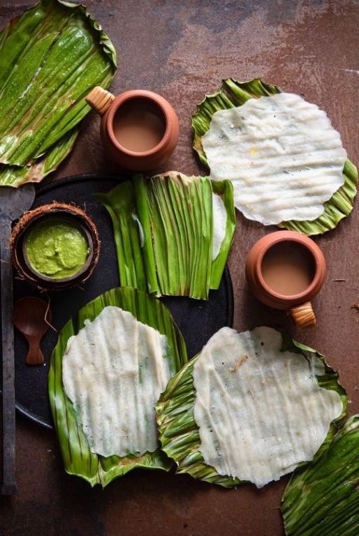 Panki with Rice Flour and Banana Leaves