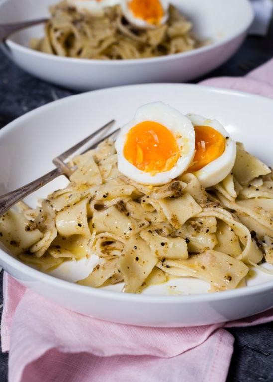 Pasta with Soft Eggs and Truffle Oil