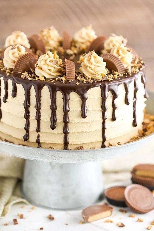 Peanut Butter Chocolate Birthday Cake with Reese