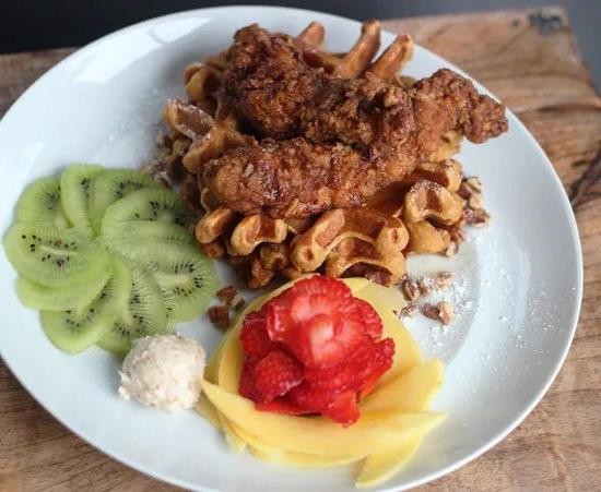 Pecan-Crusted Chicken and Sweet Potato Waffles