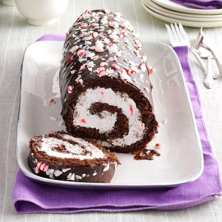 Peppermint Chocolate Yule Log Cake