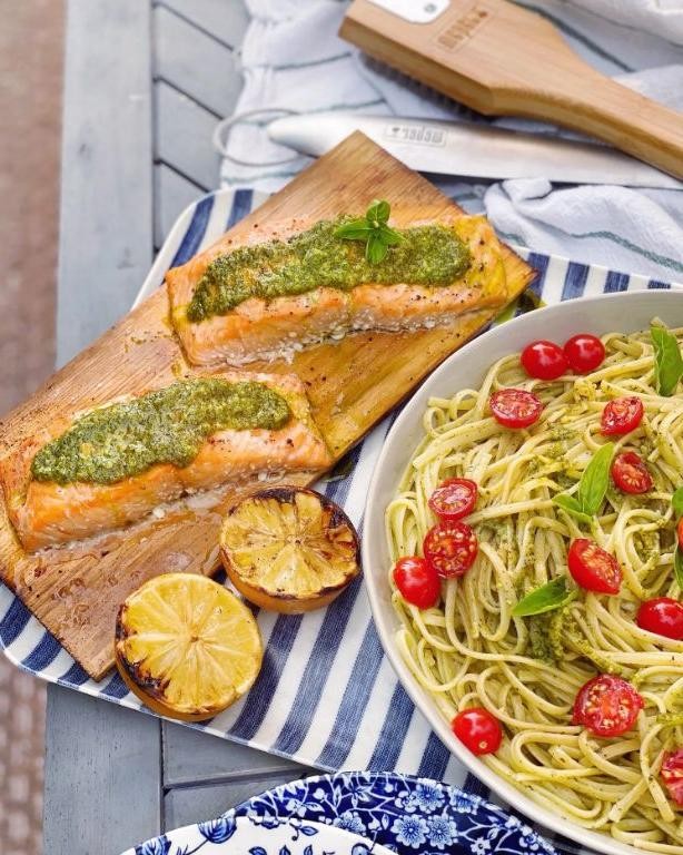 Pesto Cedar Plank Salmon