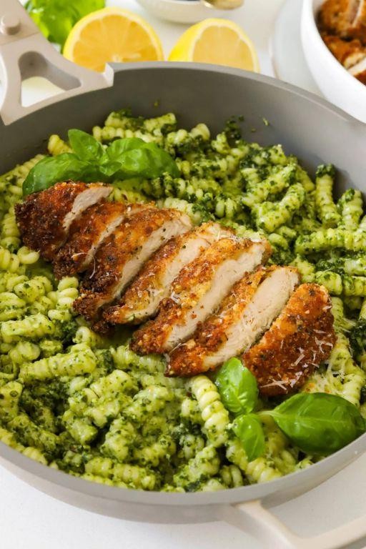 Pesto Chicken Linguine with Parmesan