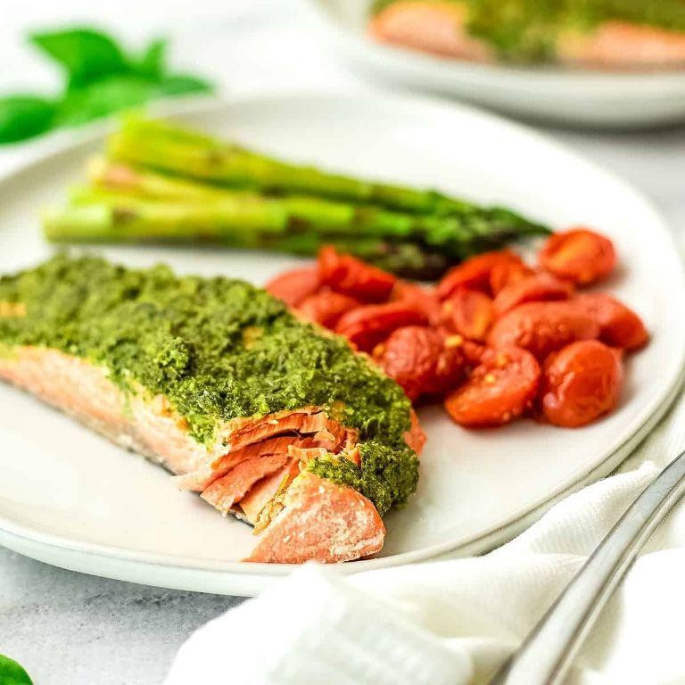 Pesto Crusted Keta Salmon with Asparagus