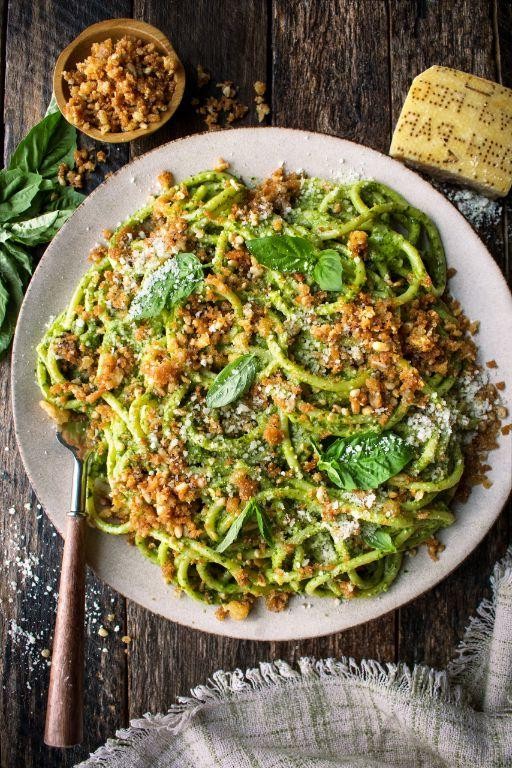 Pesto Green Spaghetti with Pine Nuts