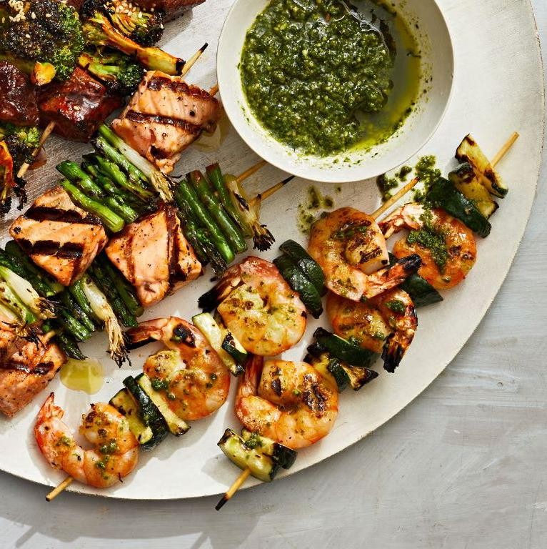 Pesto Shrimp and Zucchini Skewers