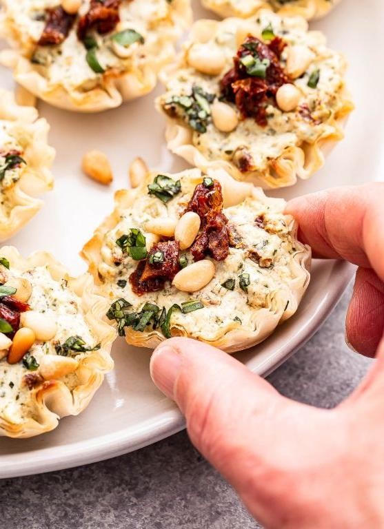 Pesto and Sun-Dried Tomato Phyllo Cups