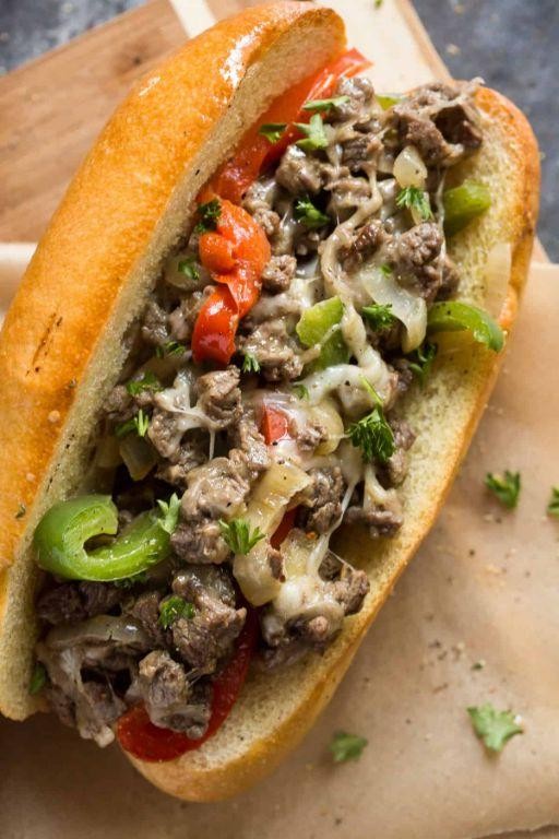Philly Cheesesteak Panini with Peppers and Onions