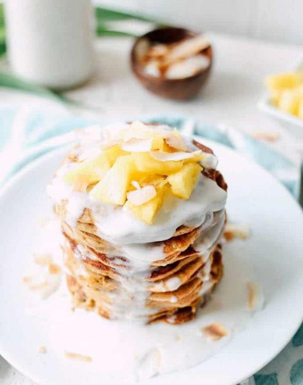 Piña Colada Pancakes with Coconut Syrup