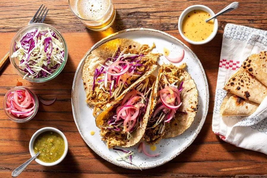 Pig Feet Tacos with Pickled Onions