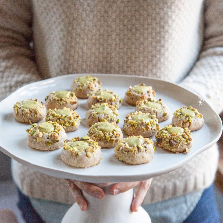 Pistachio Butter and Honey Thumbprint Cookies