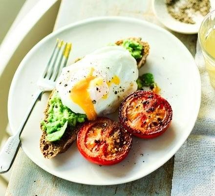 Poached Eggs on Whole-Grain Toast with Smashed Avocado