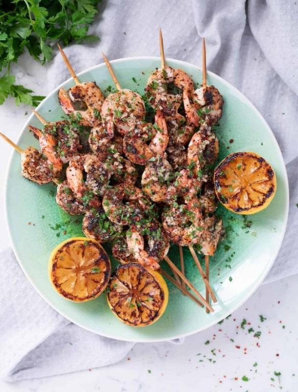 Pomegranate Molasses and Garlic Shrimp Skewers