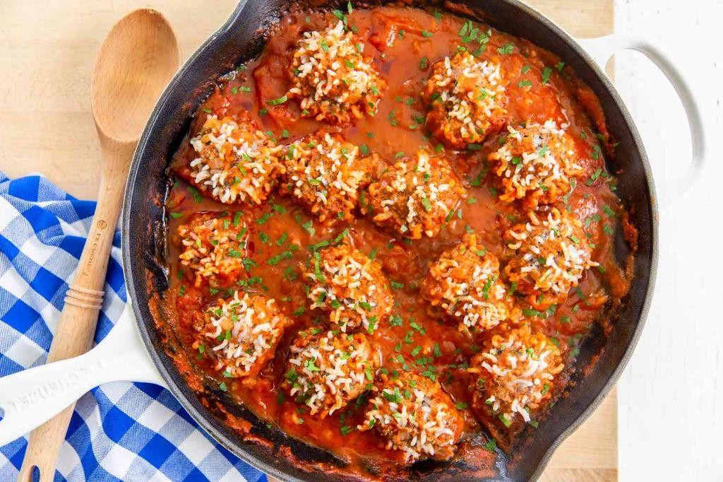 Porcupine Meatballs in Marinara with Mozzarella