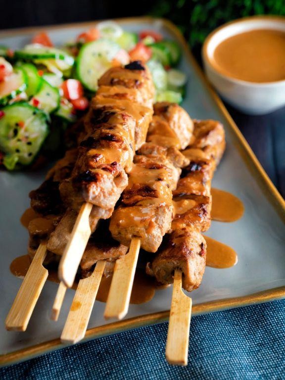 Pork Sirloin Skewers with Peanut Sauce