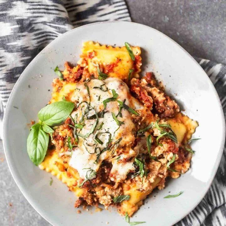 Pork and Ricotta Ravioli Bake