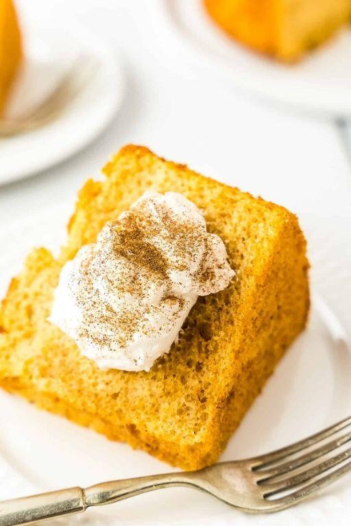 Pumpkin Angel Food Cake with Whipped Cream