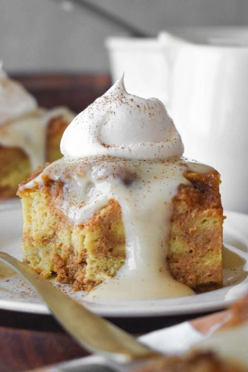 Pumpkin Bread Pudding with Vanilla Sauce